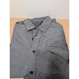 MG Black Mens XL Long Sleeve Button Down Shirt Charcoal Gray Asymmetric Pocket